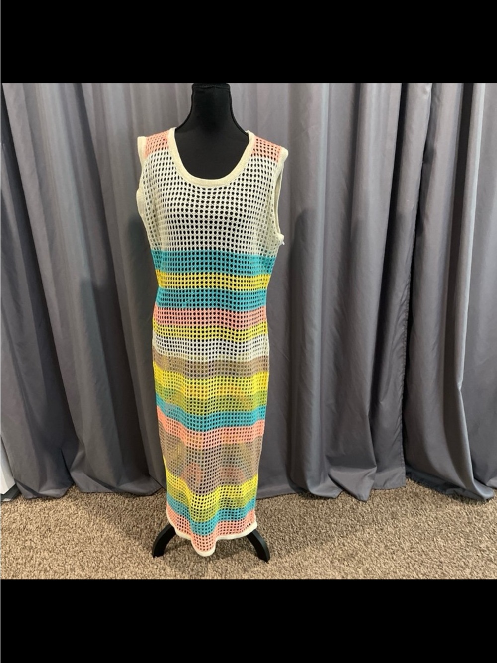 Cha Cha NWT striped open knit, crochet maxi dress/swimsuit cover up 1X